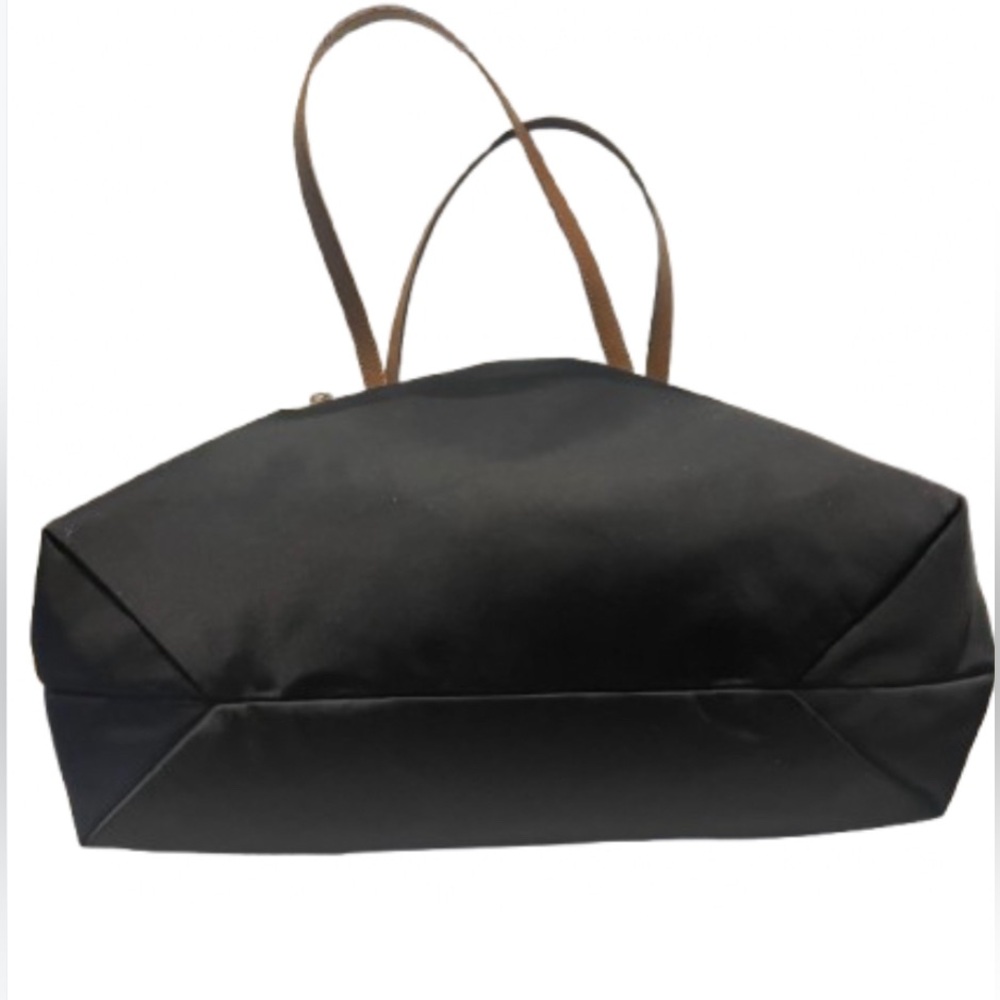 Michael Kors Kempton Black Nylon & Tan Leather Zip Top Tote Bag - Picture 3 of 12